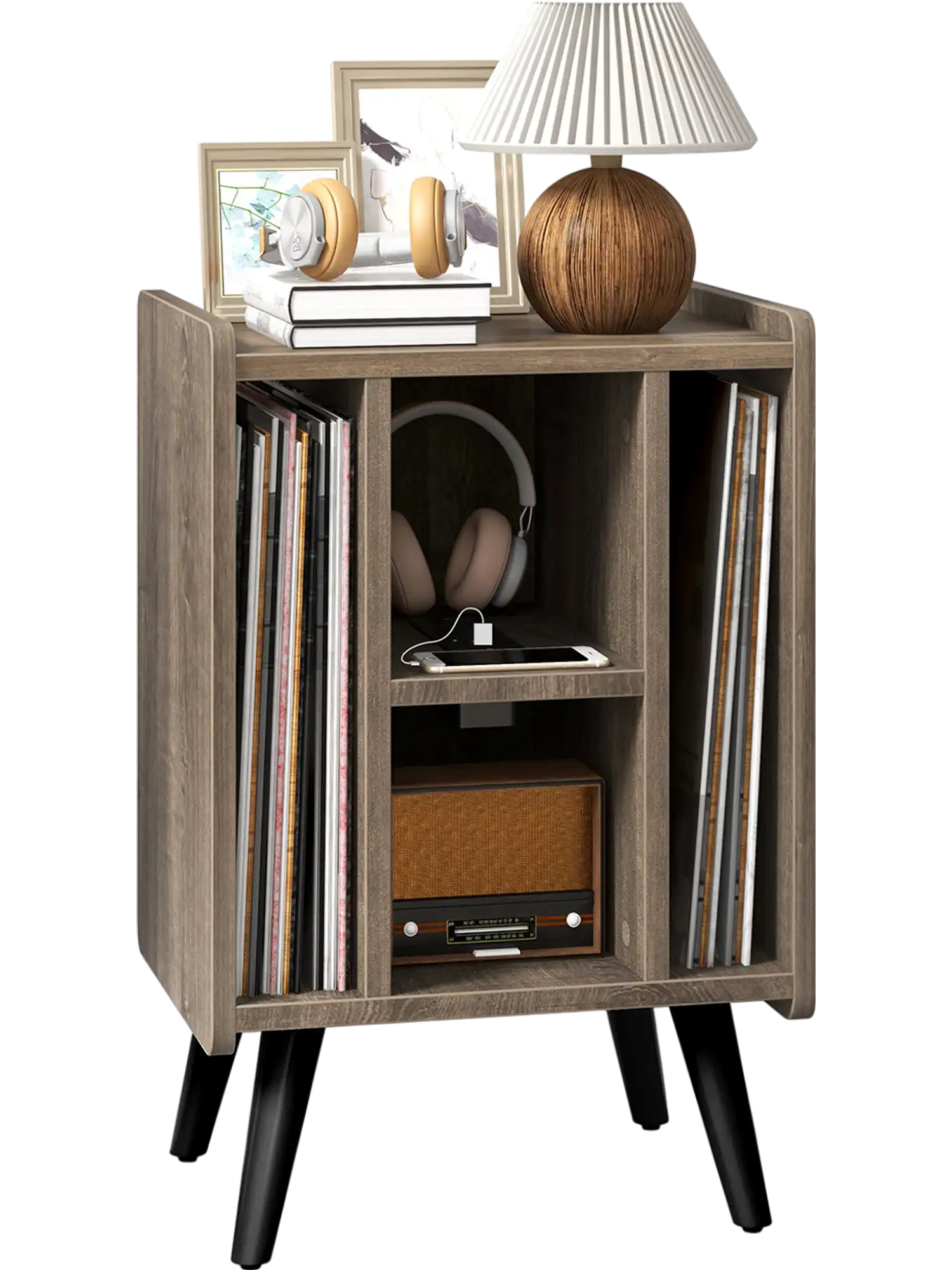 Costway Vinyl Record Storage Turntable Stand Gray 38461572 New
