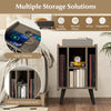 Vinyl record storage turntable stand in gray with 4 open shelves, ideal for organizing records and electronic devices.