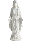 Virgin Mary statue 29.5 inches tall in aged white finish, ideal for outdoor religious decoration and garden focal.