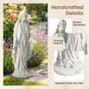 Virgin Mary statue with serene expression, 29.5 inches tall, made from magnesium oxide for outdoor use in gardens.