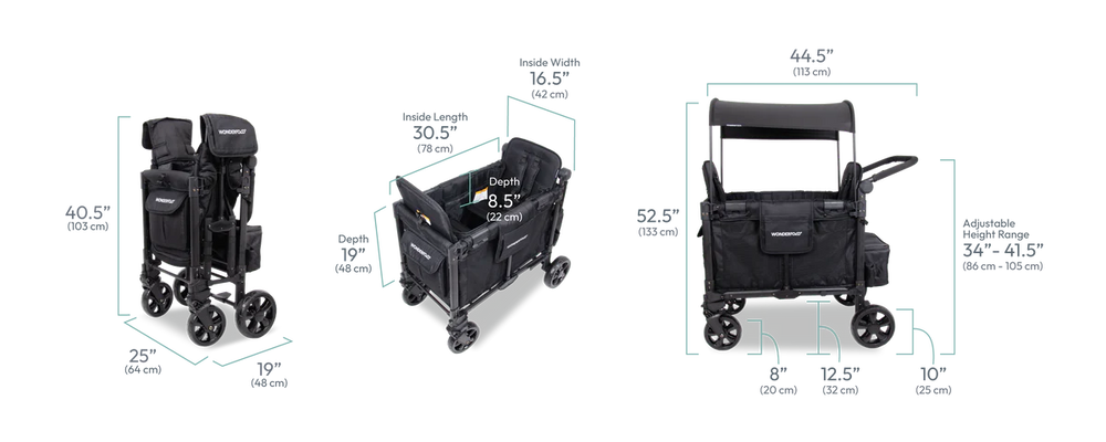 WonderFold Baby W2 Elite Pro Double Stroller Wagon Multi-Function Folding with Removable Canopy and Seats New