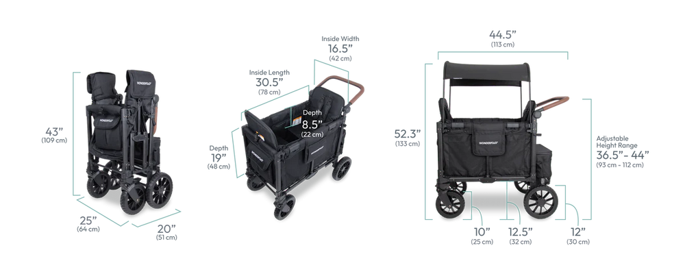 WonderFold Baby W2 Luxe Pro Stroller Wagon Multi-Function Folding Double Wagon with Removable Canopy and Seats New