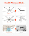 Vevor Ceiling Fan 84" 8 Blade No Light 6-Speed Remote Control Reversible Flush Mount New