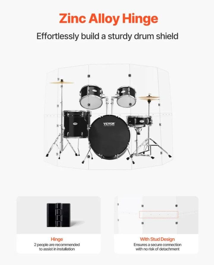 Vevor 5-Panel Drum Shield 2' x 5' Acrylic Panels with Zinc Alloy Hinges New