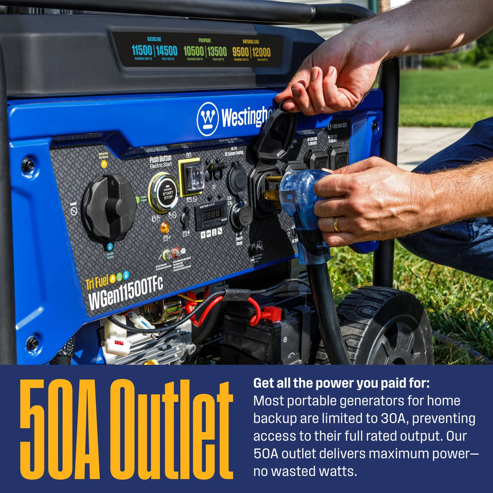 Westinghouse WGen11500TFc Tri-Fuel Generator 11500W/14500W CO Sensor 50 Amp Remote Start New