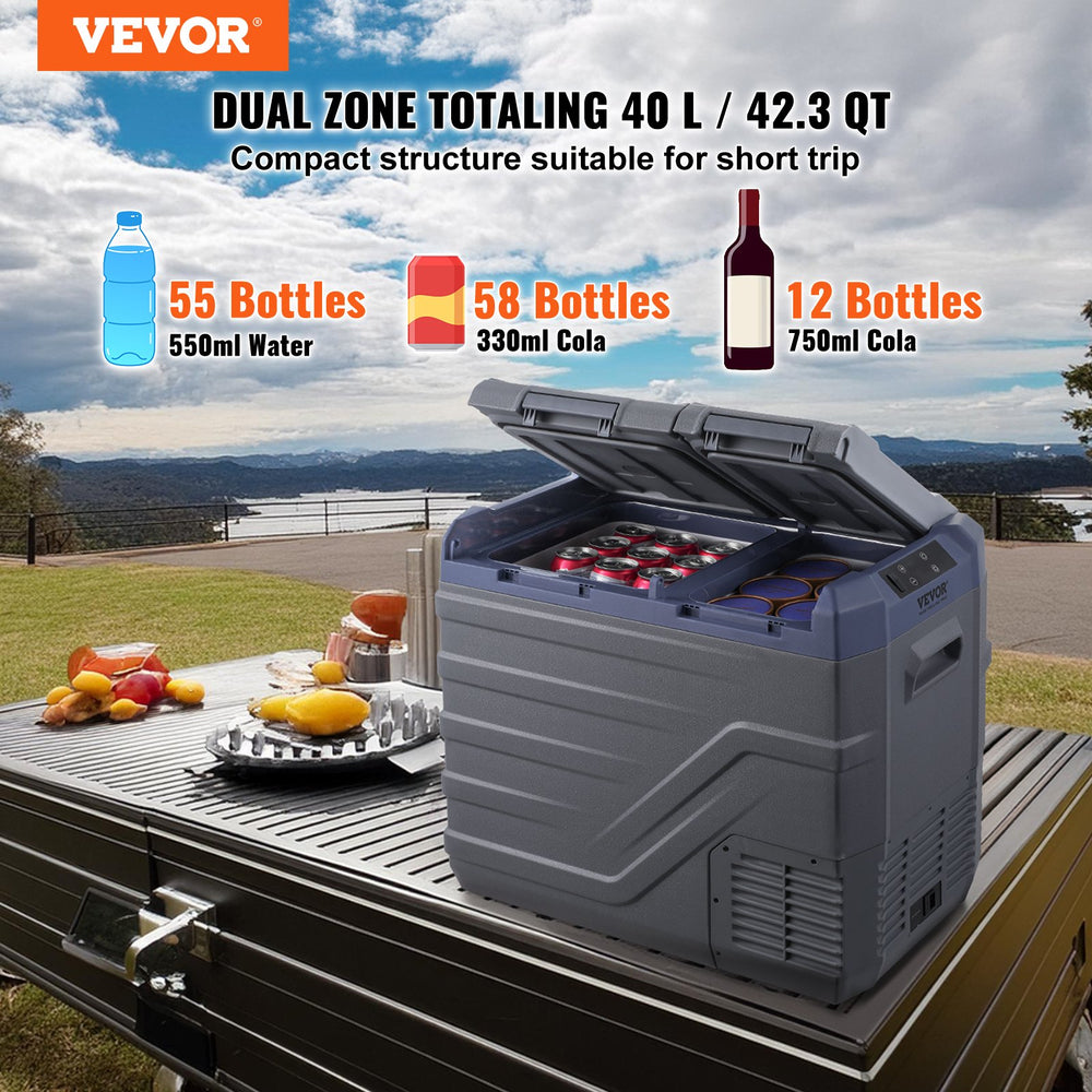 Vevor Car Refrigerator and Freezer 42.3 Qt Portable Dual Zone -4°F to 68°F Adjustable Temperature New