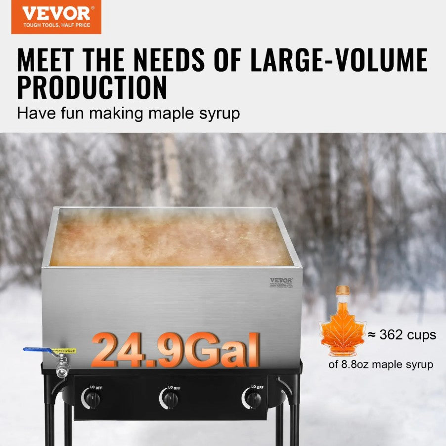 Vevor Maple Syrup Evaporator Pan 24.9 Gal Capacity Stainless Steel with Valve New