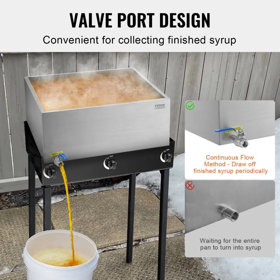 Vevor Maple Syrup Evaporator Pan 24.9 Gal Capacity Stainless Steel with Valve New