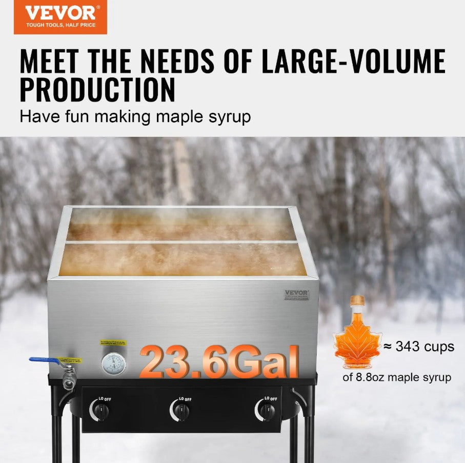 Vevor Maple Syrup Evaporator Pan Stainless Steel with Valve and Thermometer New