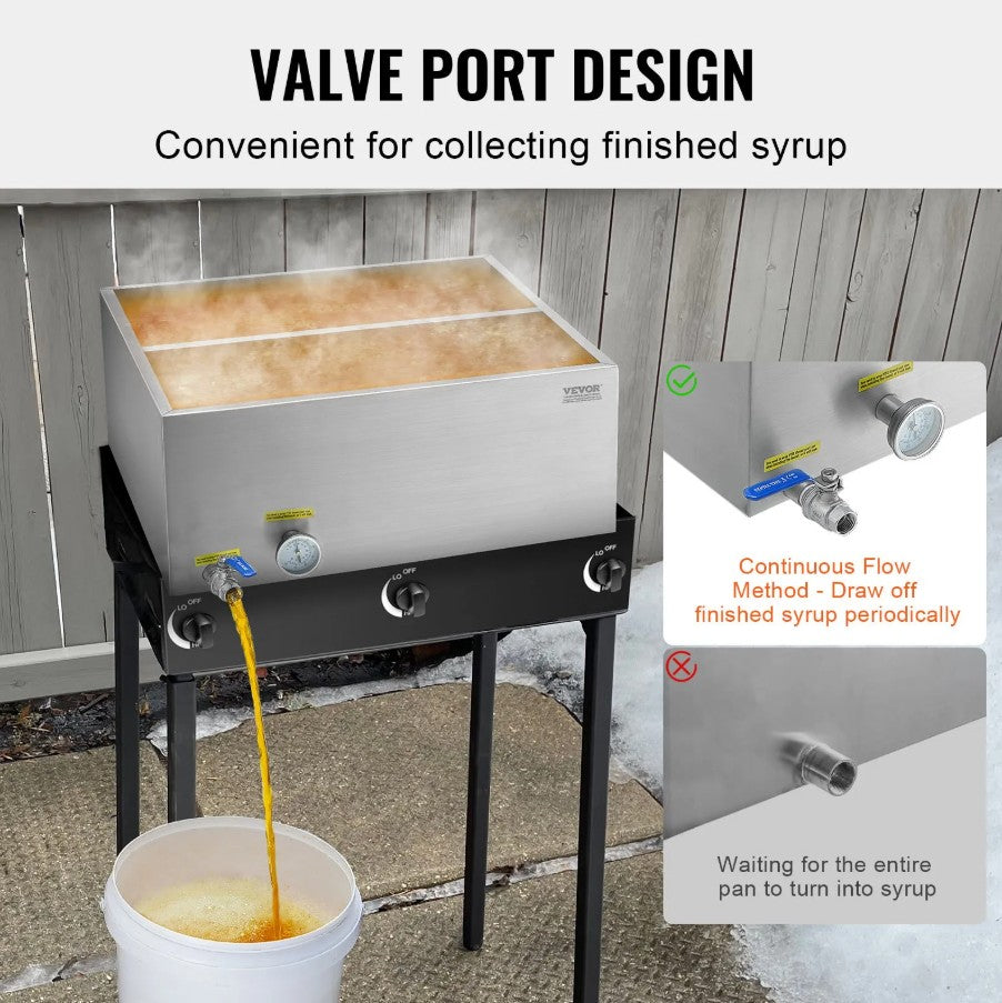 Vevor Maple Syrup Evaporator Pan Stainless Steel with Valve and Thermometer New