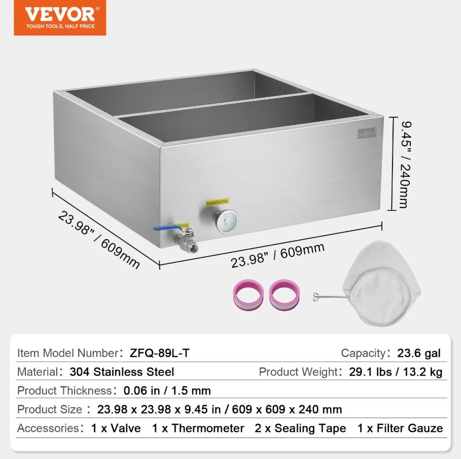 Vevor Maple Syrup Evaporator Pan Stainless Steel with Valve and Thermometer New