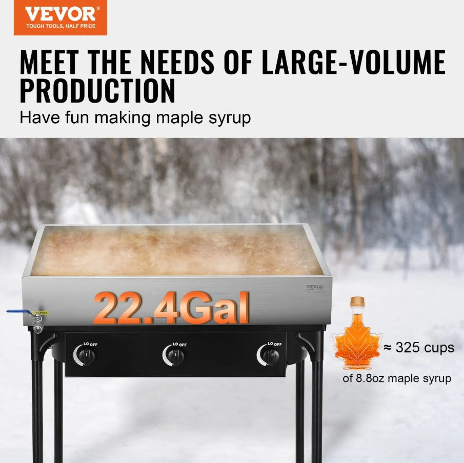 Vevor Maple Syrup Evaporator Pan 22.4 Gal Stainless Steel with Valve Full-Welded New