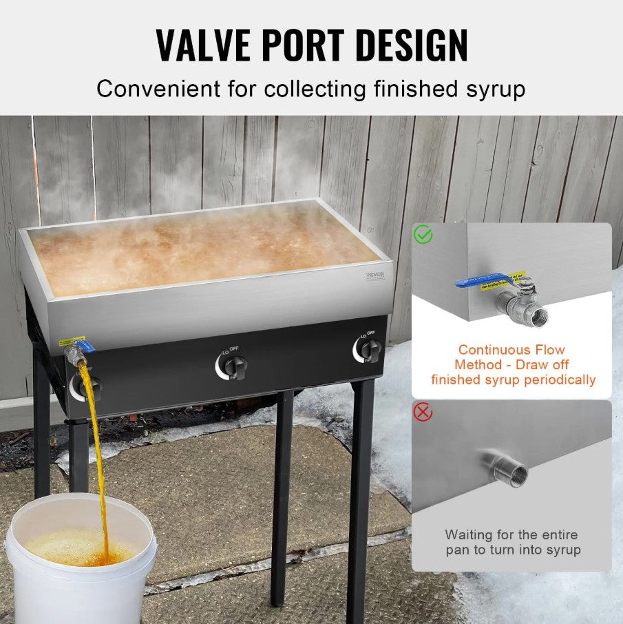 Vevor Maple Syrup Evaporator Pan 22.4 Gal Stainless Steel with Valve Full-Welded New