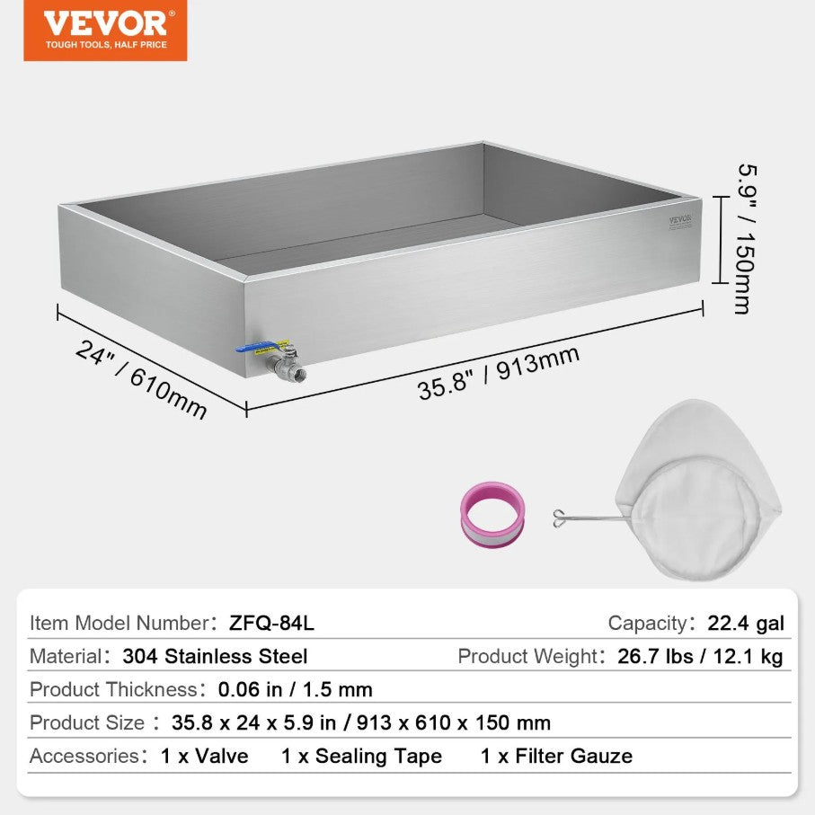 Vevor Maple Syrup Evaporator Pan 22.4 Gal Stainless Steel with Valve Full-Welded New