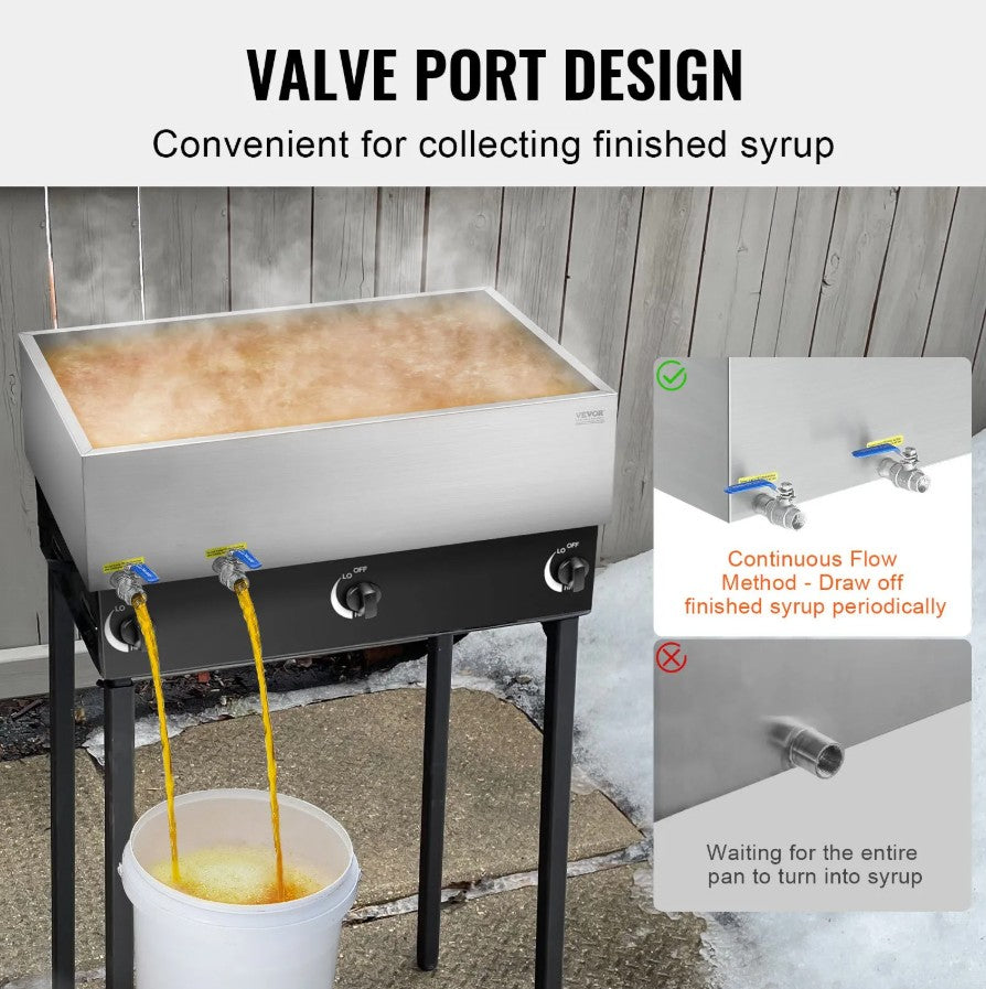 Vevor Maple Syrup Evaporator Pan with 2 Valves Stainless Steel 35 Gal Capacity New