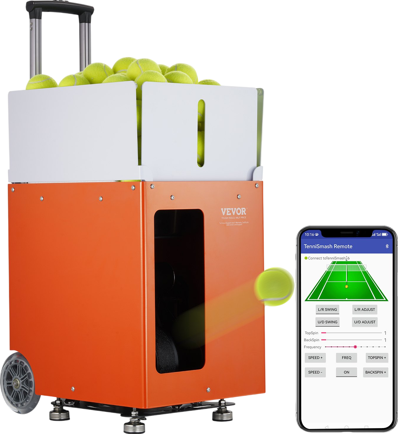 Vevor Tennis Ball Machine Portable Launcher 110 km/h Speed 100-Ball Capacity Bluetooth Control New