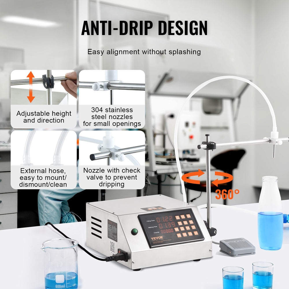 Vevor Liquid Filling Machine 5-650ml Capacity Peristaltic Pump Digital Control with Single Nozzle New