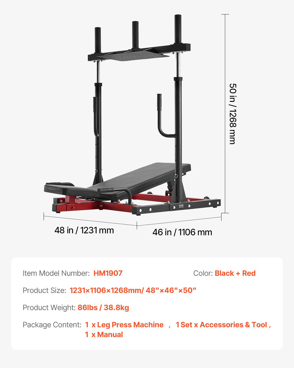 Vevor Vertical Leg Press Machine 550 Lbs Capacity Adjustable Backrest and Headrest for Home Gym New