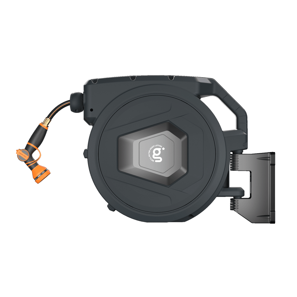 Giraffe Tools Premium Instant Glide Retractable Garden Hose Reel 5/8in 90ft Metal Bracket Dark Grey New