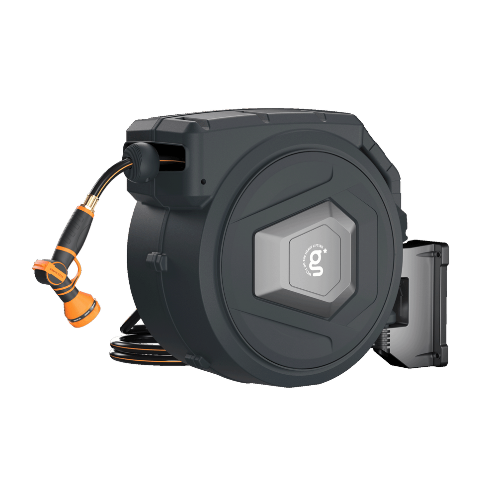 Giraffe Tools Premium Instant Glide Retractable Garden Hose Reel 5/8in 90ft Metal Bracket Dark Grey New