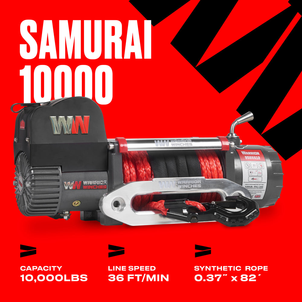 Warrior Winches Samurai Electric Winch 10,000 Lb 12-Volt Synthetic Rope New
