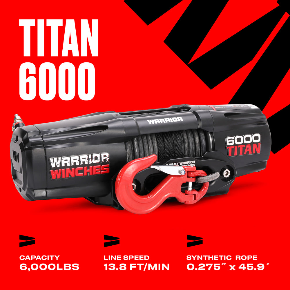 Warrior Winches Titan Electric Winch 6,000 Lb 12-Volt Synthetic Rope New