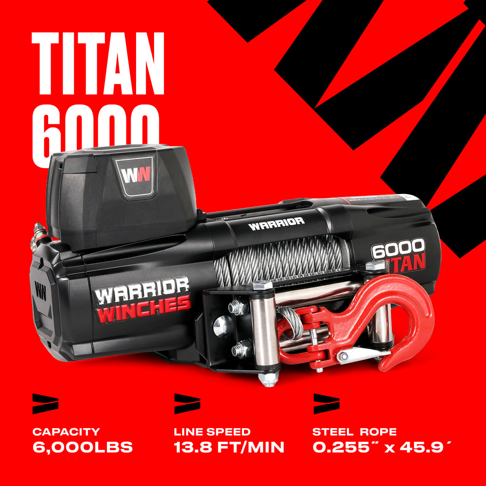 Warrior Winches Titan Electric Winch 6,000 Lb 12-Volt Steel Rope New