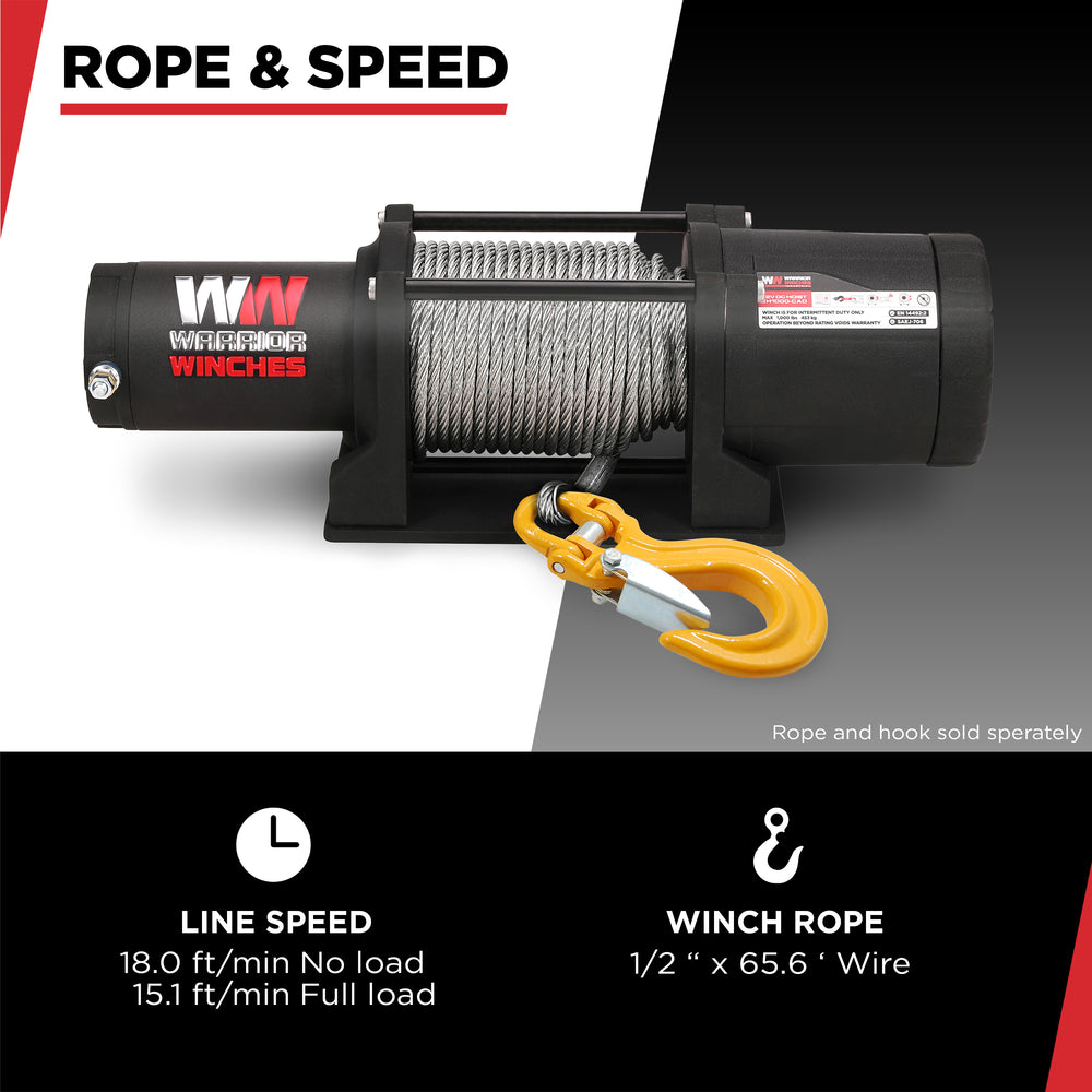 Warrior Winches EH1000 Industrial Hoist 12-Volt 3.2 HP Motor 1000 Lb Capacity New