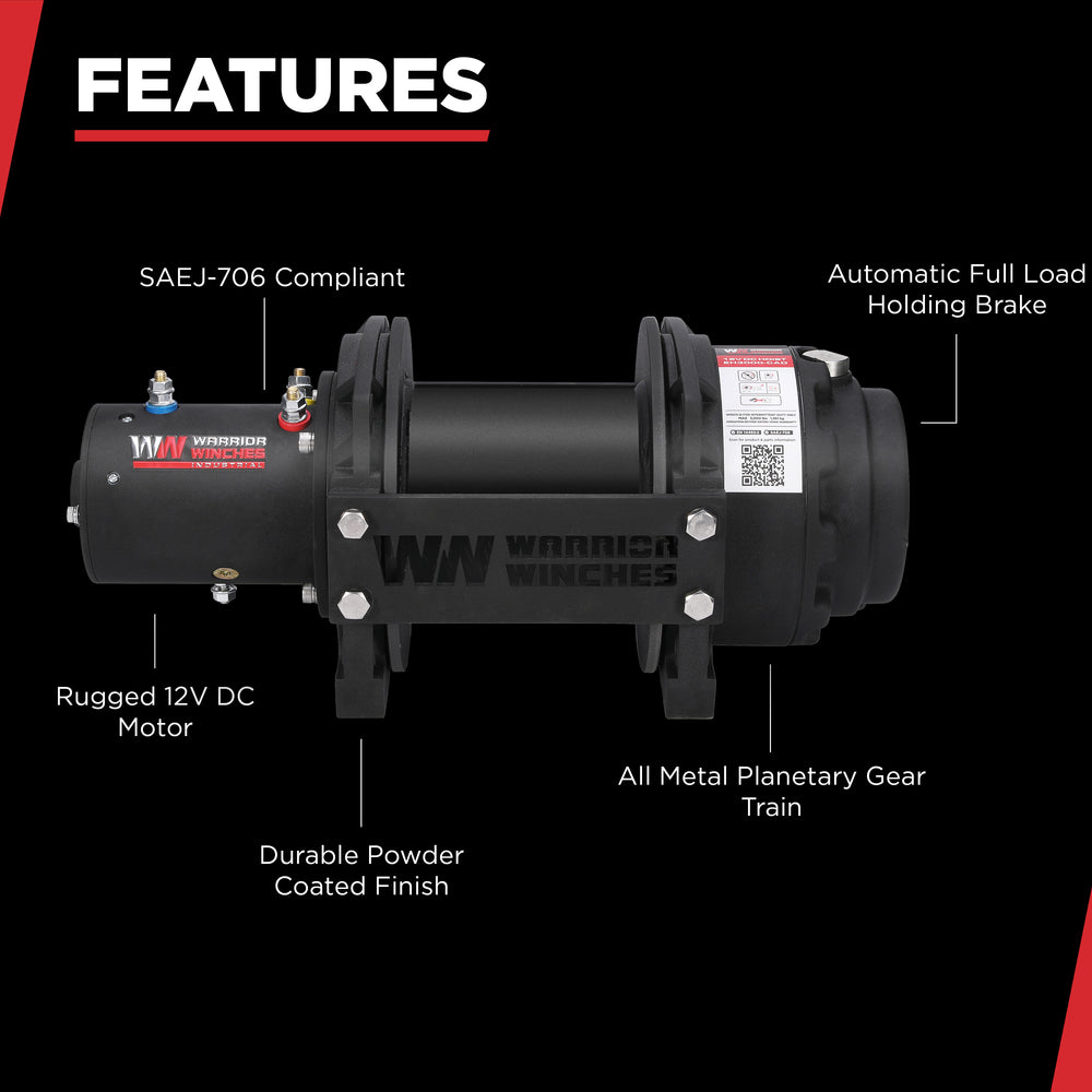 Warrior Winches EH3000 Industrial Hoist 12-Volt 6.1 HP Motor 3000 Lb Capacity New