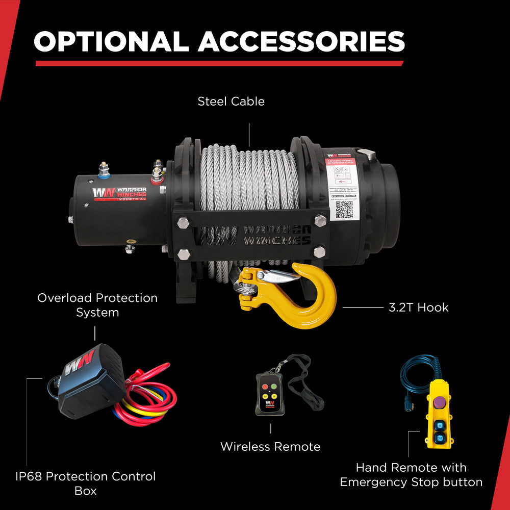 Warrior Winches EH3000 Industrial Hoist 12-Volt 6.1 HP Motor 3000 Lb Capacity New