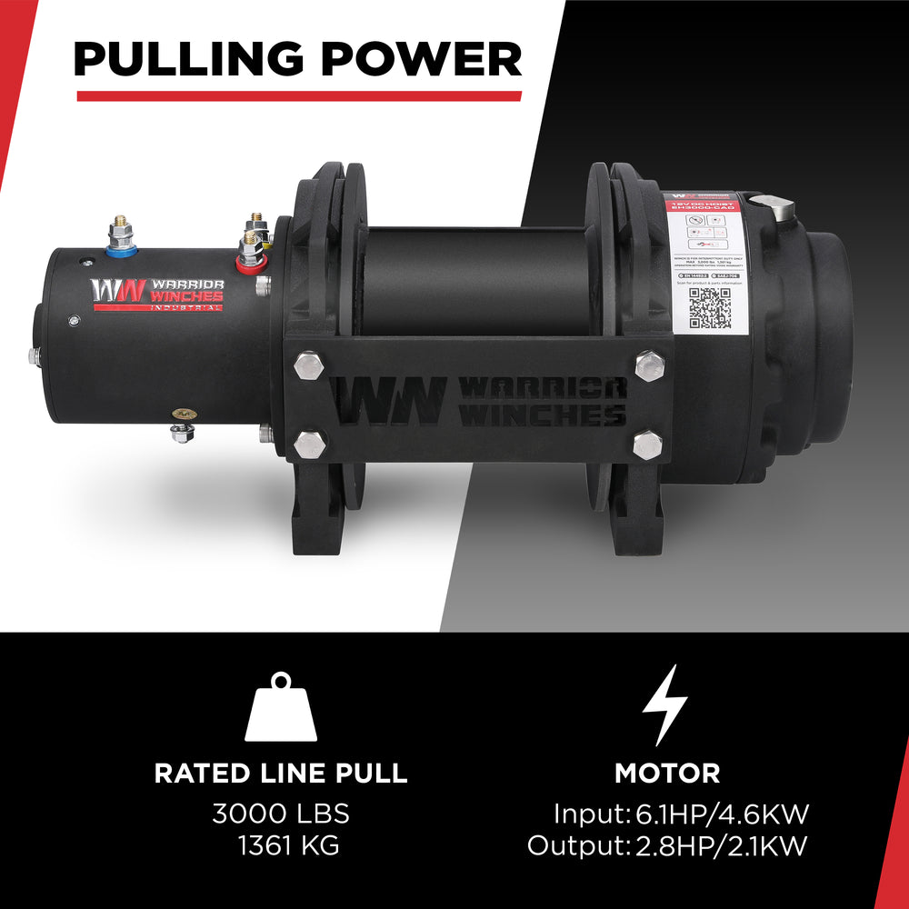 Warrior Winches EH3000 Industrial Hoist 12-Volt 6.1 HP Motor 3000 Lb Capacity New