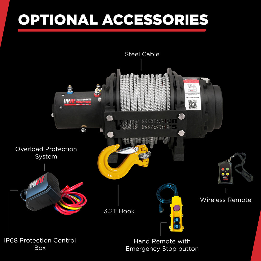 Warrior Winches EH4000 Industrial Hoist 12-Volt 6.1 HP Motor 4000 Lb Capacity New