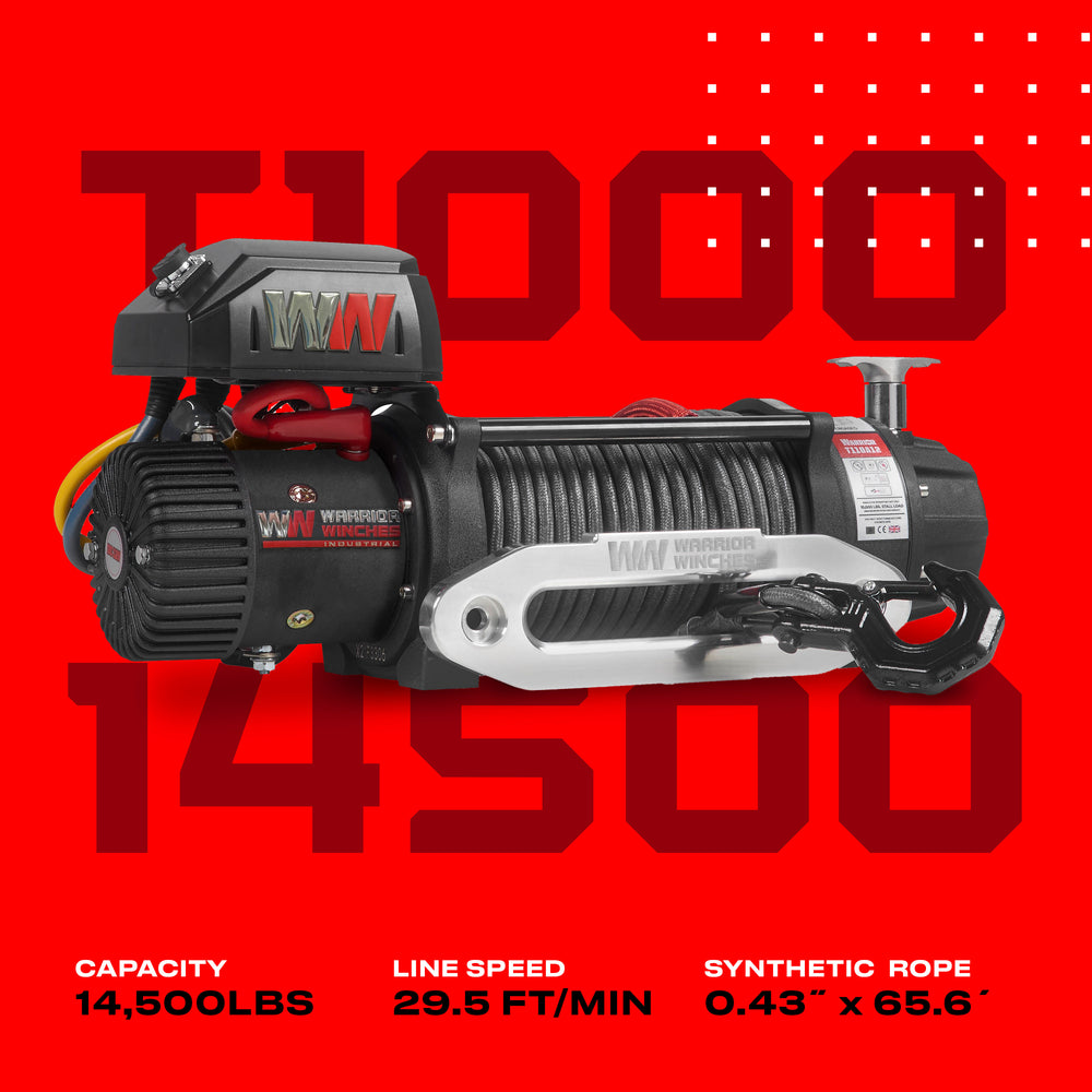 Warrior Winches T1000 Electric Winch 14,500 Lb Severe Duty 12-Volt Synthetic Rope New