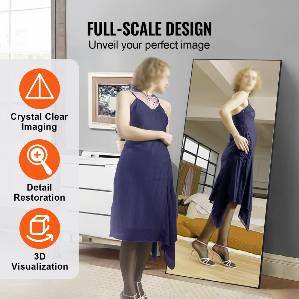 Vevor Full Length Mirror 71" x 31" Rectangular Floor Mirror Leaning Wall-Mounted Aluminum Alloy Frame New