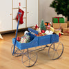 Wooden Wagon Plant Bed with Metal Wheels for Garden Yard Patio-Blue - Gallery View 1 of 10