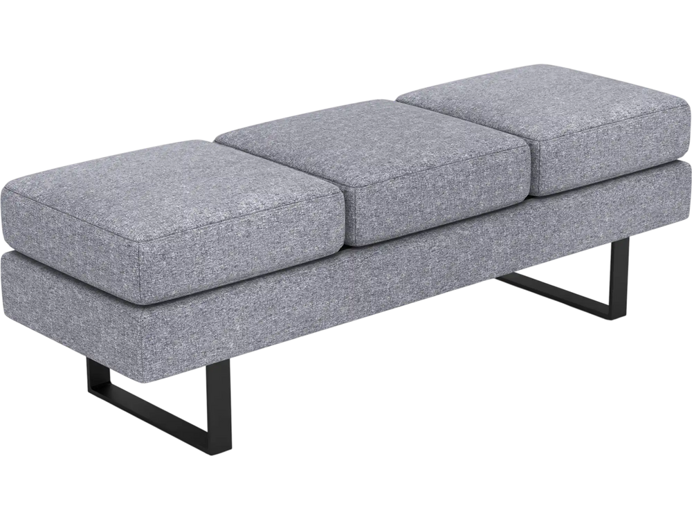 Gray waiting room bench seating for 3 adults with removable cushions and a sturdy metal frame for reliable support.