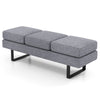 Gray waiting room bench seating for 3 adults with removable cushions and heavy-duty metal frame for stability.