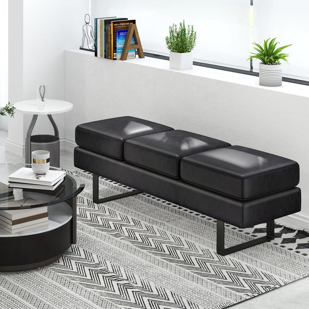 Waiting Room Bench Seating Long Bench with Metal Frame Leg-Black - Gallery View 1 of 10