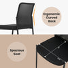 Close-up of a black waiting room chair showing the ergonomic curved back and spacious padded seat dimensions for.