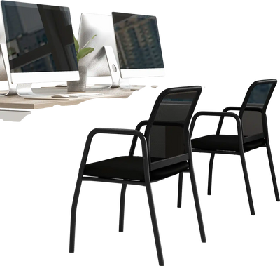 Costway Set of 2 Office Guest Waiting Room Chairs Ergonomic Mesh Back Black 12785964 New