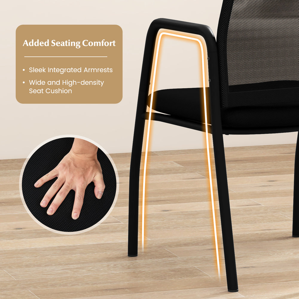 Ergonomic black waiting room chair with mesh backrest and wide seat cushion, designed for office and guest comfort.