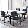 Set of 2 black leather office reception chairs with padded armrests and ergonomic backrest for comfort in waiting areas.