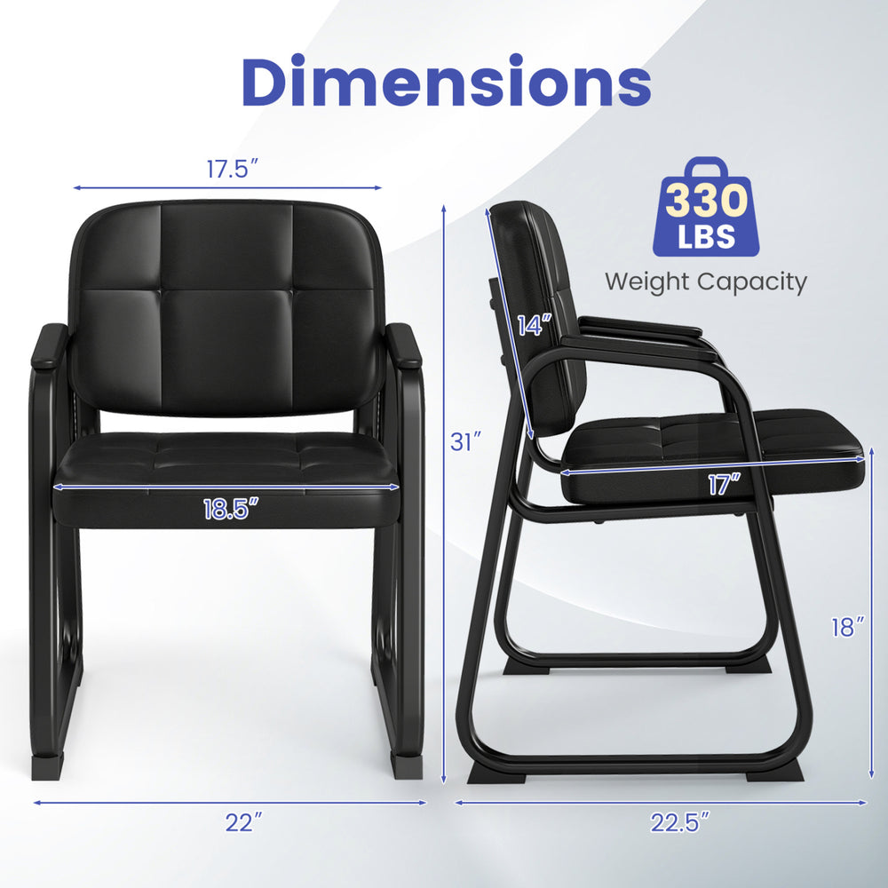Dimensions of a leather office reception chair set, featuring a cushioned seat and ergonomic backrest, supporting 330.