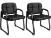 Set of 2 black leather waiting room guest chairs with padded armrests and ergonomic backrest for office reception areas.