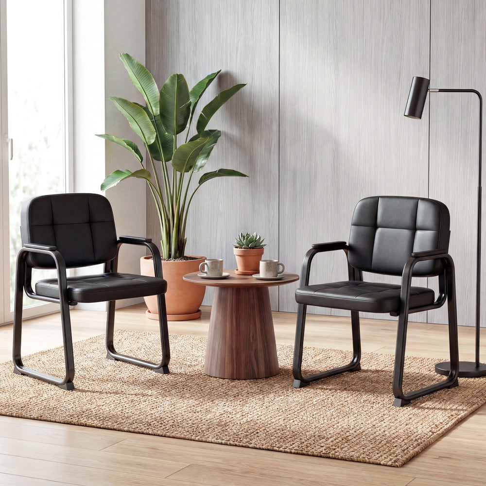 Waiting Room Guest Chairs Set of 2 Leather Office Reception Chairs-Set of 2 - Gallery View 1 of 10