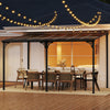 Large wall-mounted patio gazebo with a sloped polycarbonate roof, black metal frame, perfect for outdoor dining.