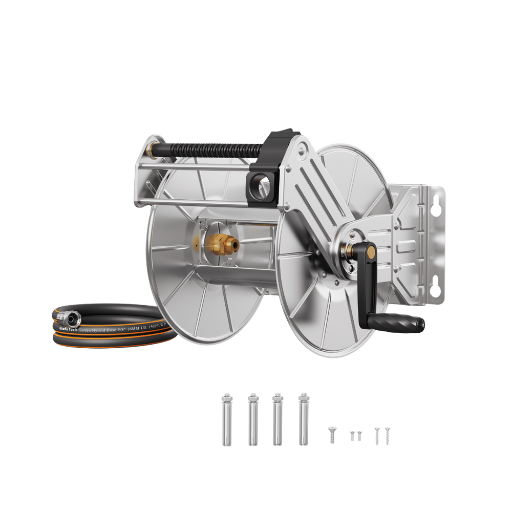 Giraffe Tools Wall Mounted Hose Reel Stainless Steel Heavy Duty New
