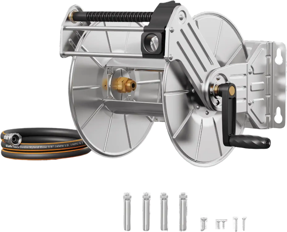 Giraffe Tools Wall Mounted Hose Reel Stainless Steel Heavy Duty New