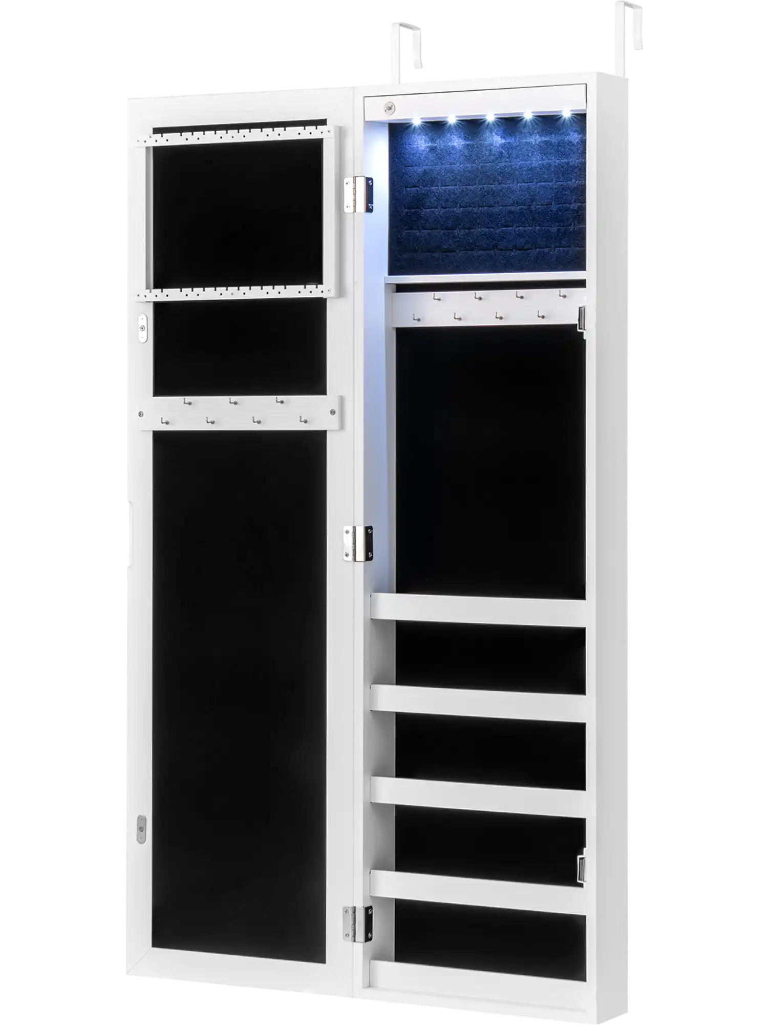 Costway Mirrored Wall/Door Jewelry Cabinet with LED Light 53128704 New