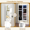 Wall and door mirrored jewelry cabinet with LED light, featuring generous storage and soft velvet lining for protection.